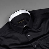 Black With White Inner Cuffs & Collar Giza Cotton Shirt