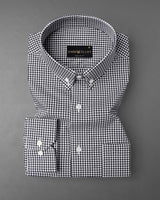 Black Gingham Check Button Down Cotton Shirt