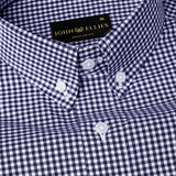 Navy Gingham Check Button Down Cotton Shirt