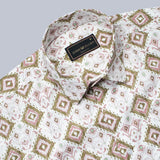 Brown Rhombus Printed Cotton Linen Shirt