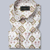 Brown Rhombus Printed Cotton Linen Shirt