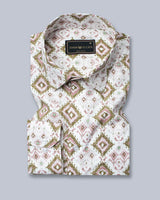 Brown Rhombus Printed Cotton Linen Shirt
