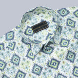 Green Rhombus Printed Cotton Linen Shirt