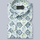 Green Rhombus Printed Cotton Linen Shirt