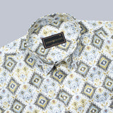 Yellow Rhombus Printed Cotton Linen Shirt