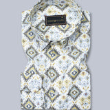 Yellow Rhombus Printed Cotton Linen Shirt