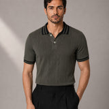 Corvix Grey Strip Cotton Polo T-Shirt
