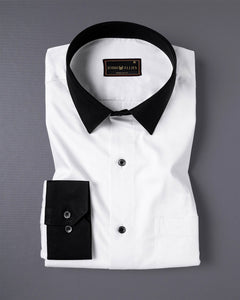 Bright White Premium Giza Cotton Shirt With Black Collar and Cuffs