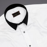 Bright White Premium Giza Cotton Shirt With Black Collar and Cuffs