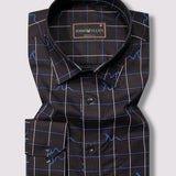 Black With Blue Needle Check Cotton Shirt For Men