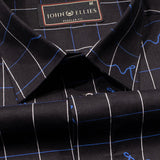 Black With Blue Needle Check Cotton Shirt For Men