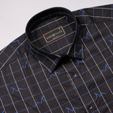 Black With Blue Needle Check Cotton Shirt For Men