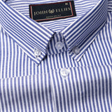 Cerulean Blue Button Down Oxford Cotton Stripe Shirt