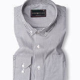 Night Black Button Down Oxford Cotton Stripe Shirt