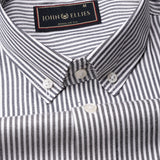 Night Black Button Down Oxford Cotton Stripe Shirt