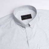 Silver Gingham Check Button Down Cotton Shirt