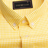 Yellow Gingham Check Button Down Cotton Shirt