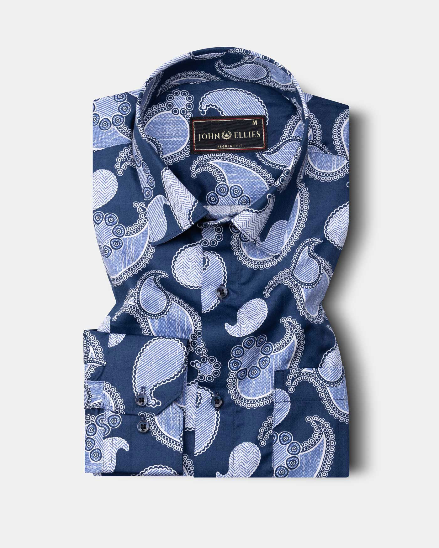 Buy Bianco Mezclilla Blue Printed Cotton Formal Shirt | John Ellies ...