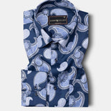 Bianco Mezclilla Blue Printed Cotton Formal Shirt