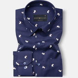 Priontail Piscine Navy Blue Printed Cotton Shirt