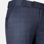 Amber Navy Blue Checked Formal Cotton Pant - John Ellies