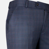 Amber Navy Blue Checked Formal Cotton Pant - John Ellies