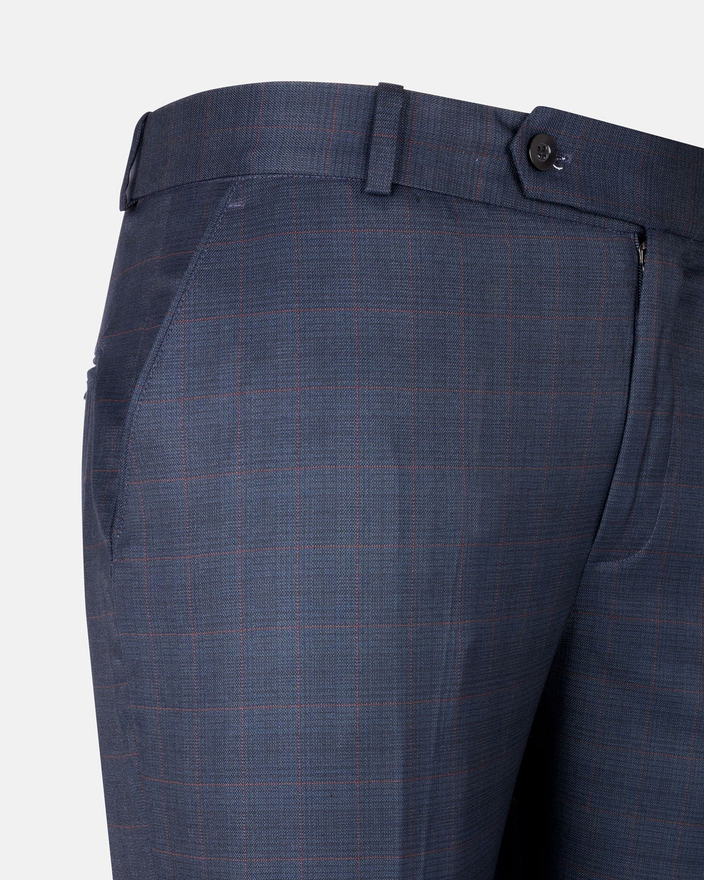 Amber Navy Blue Checked Formal Cotton Pant - John Ellies