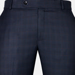 Amber Navy Blue Checked Formal Cotton Pant - John Ellies