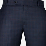 Amber Navy Blue Checked Formal Cotton Pant - John Ellies