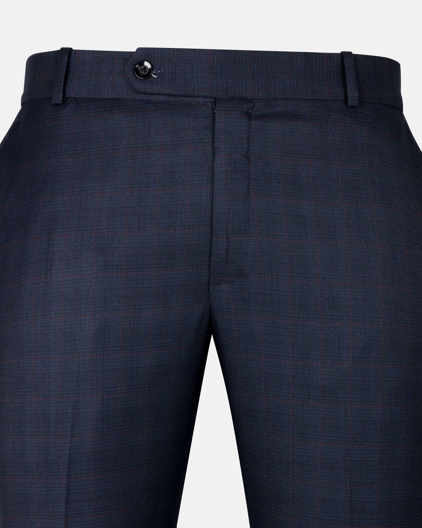 Amber Navy Blue Checked Formal Cotton Pant - John Ellies