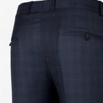 Amber Navy Blue Checked Formal Cotton Pant - John Ellies