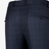 Amber Navy Blue Checked Formal Cotton Pant - John Ellies