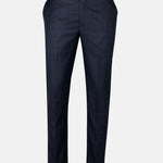 Amber Navy Blue Checked Formal Cotton Pant - John Ellies
