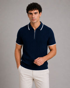 Austen Navy Blue Cotton Polo T-Shirt
