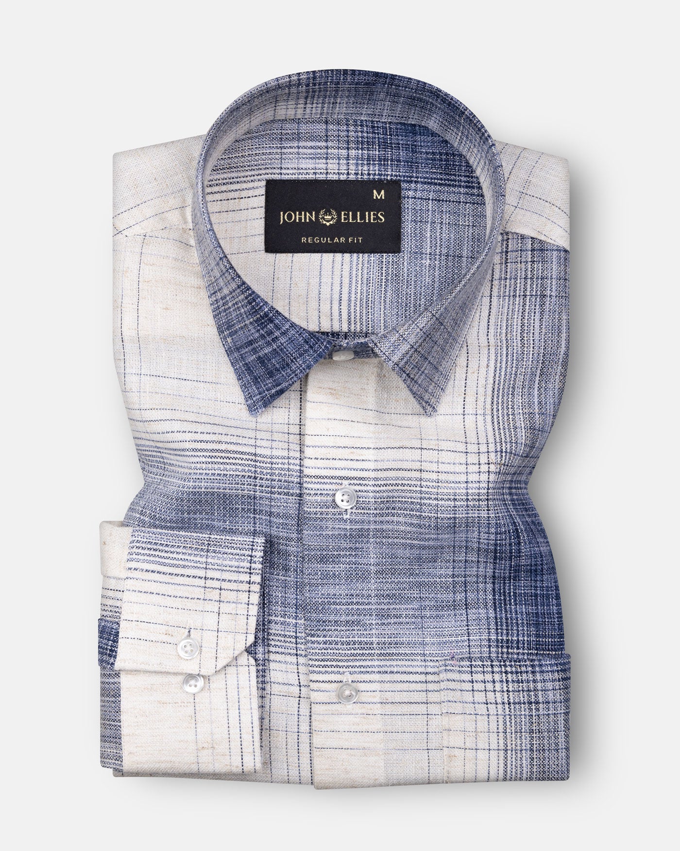 Elysium Off White and Navy Checks Linen Shirt - John Ellies