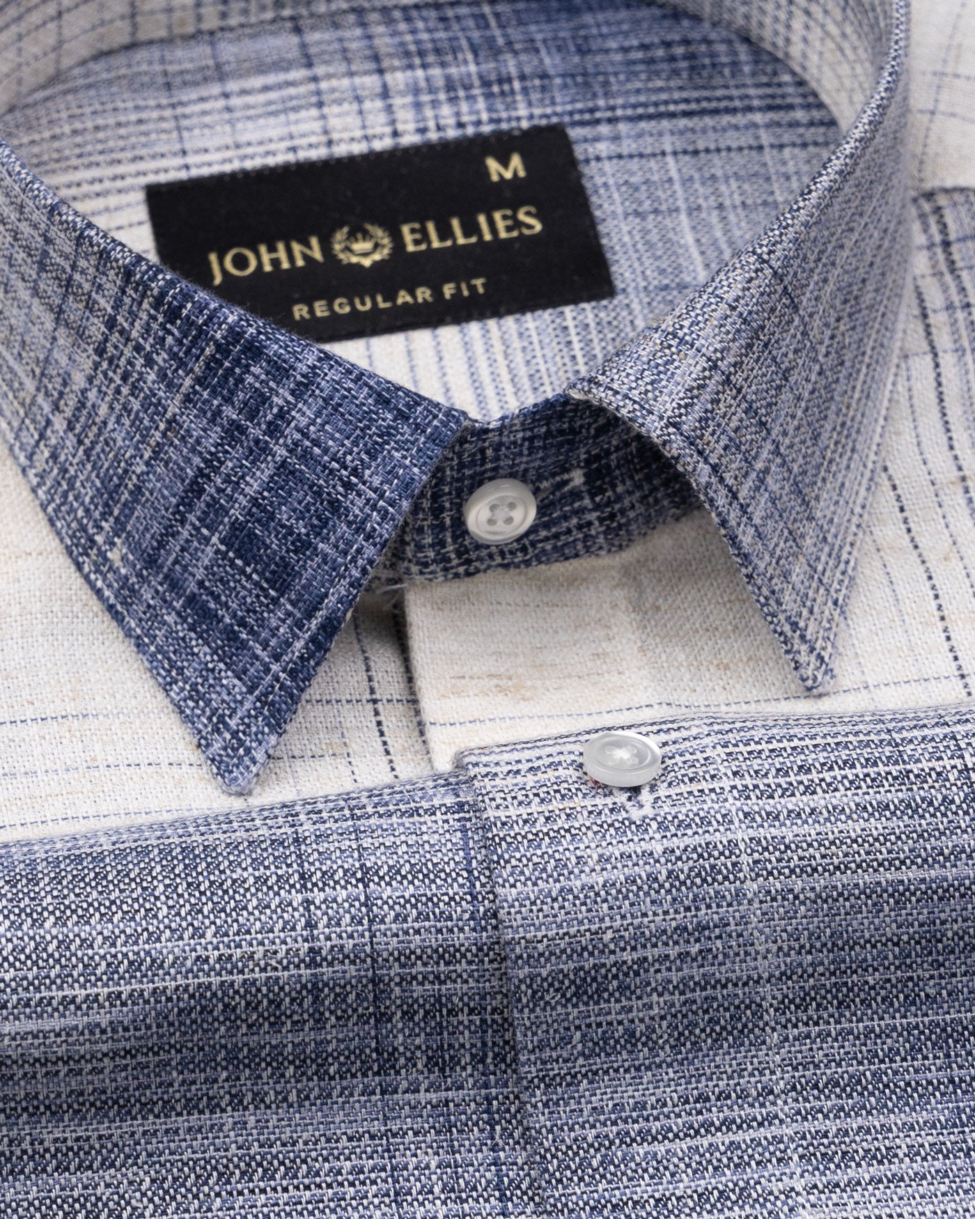 Elysium Off White and Navy Checks Linen Shirt - John Ellies