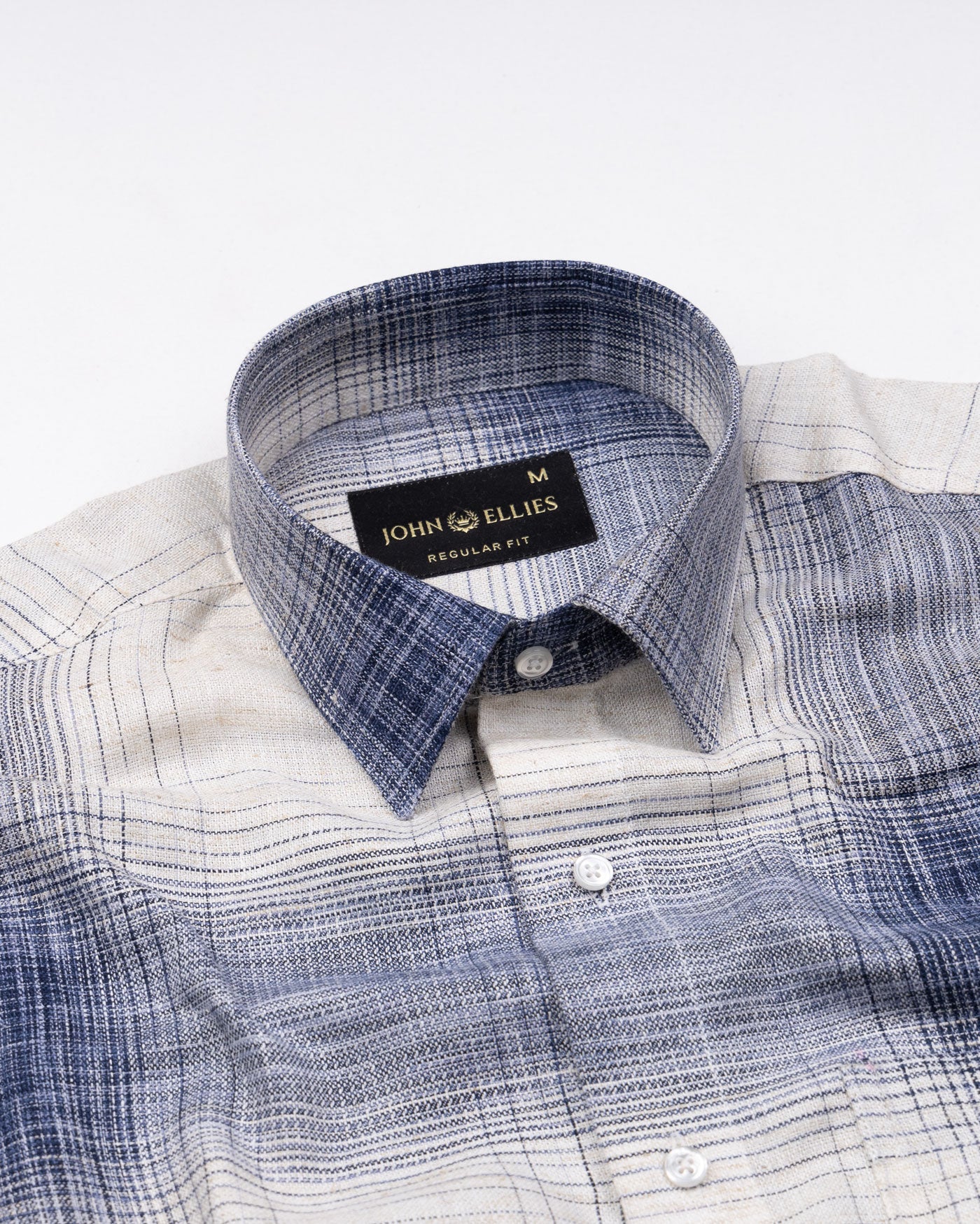 Elysium Off White and Navy Checks Linen Shirt - John Ellies