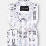 Artistryaegis White and Blue Cotton Printed Shirt - John Ellies