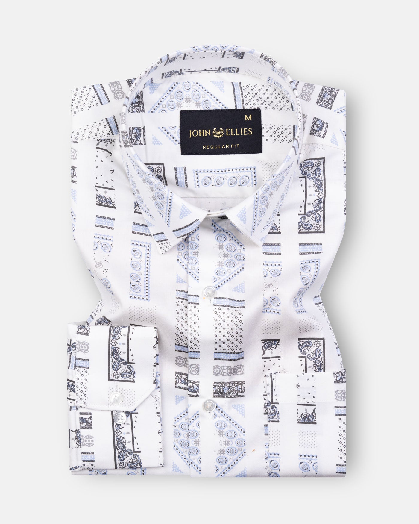 Artistryaegis White and Blue Cotton Printed Shirt - John Ellies