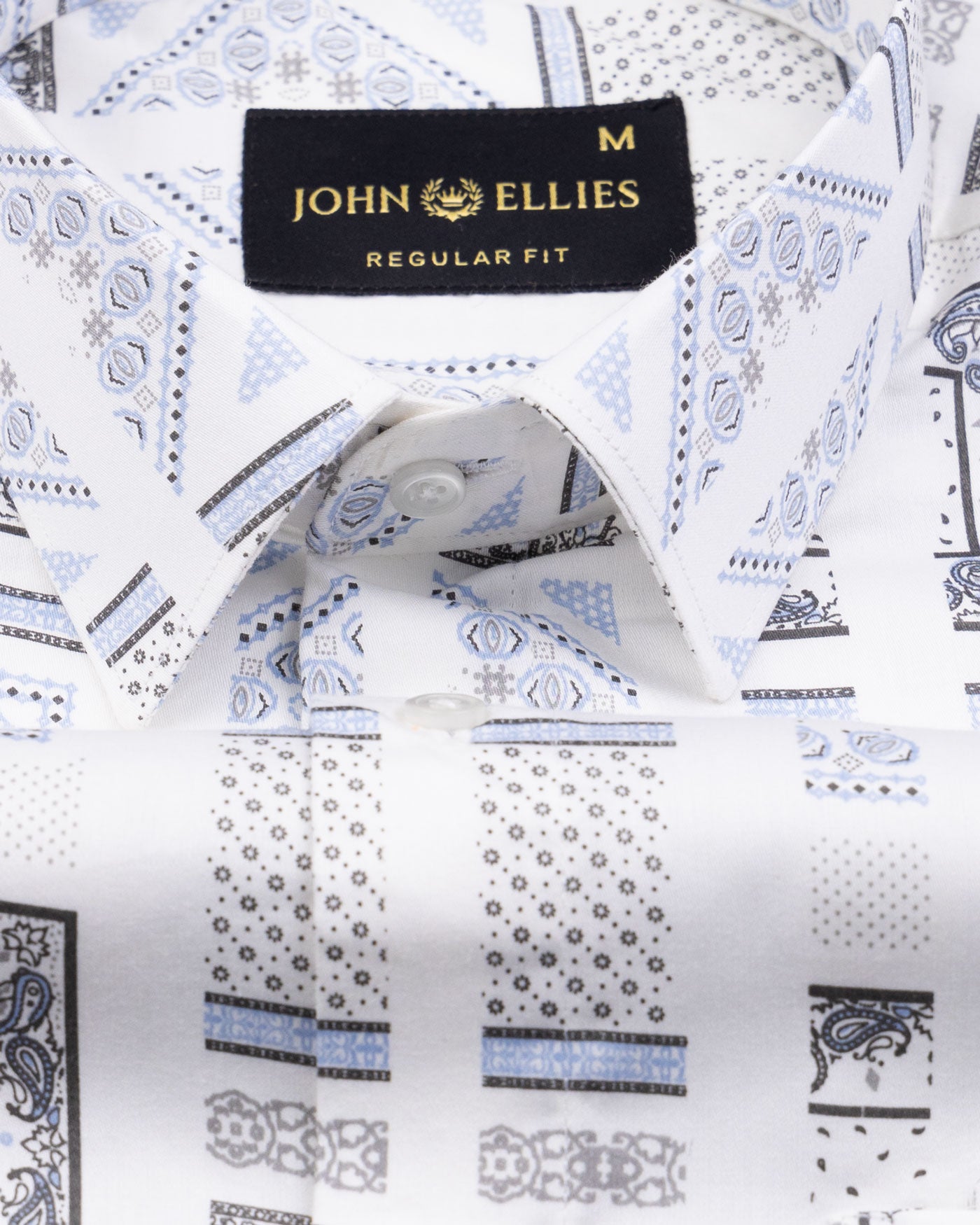 Artistryaegis White and Blue Cotton Printed Shirt - John Ellies