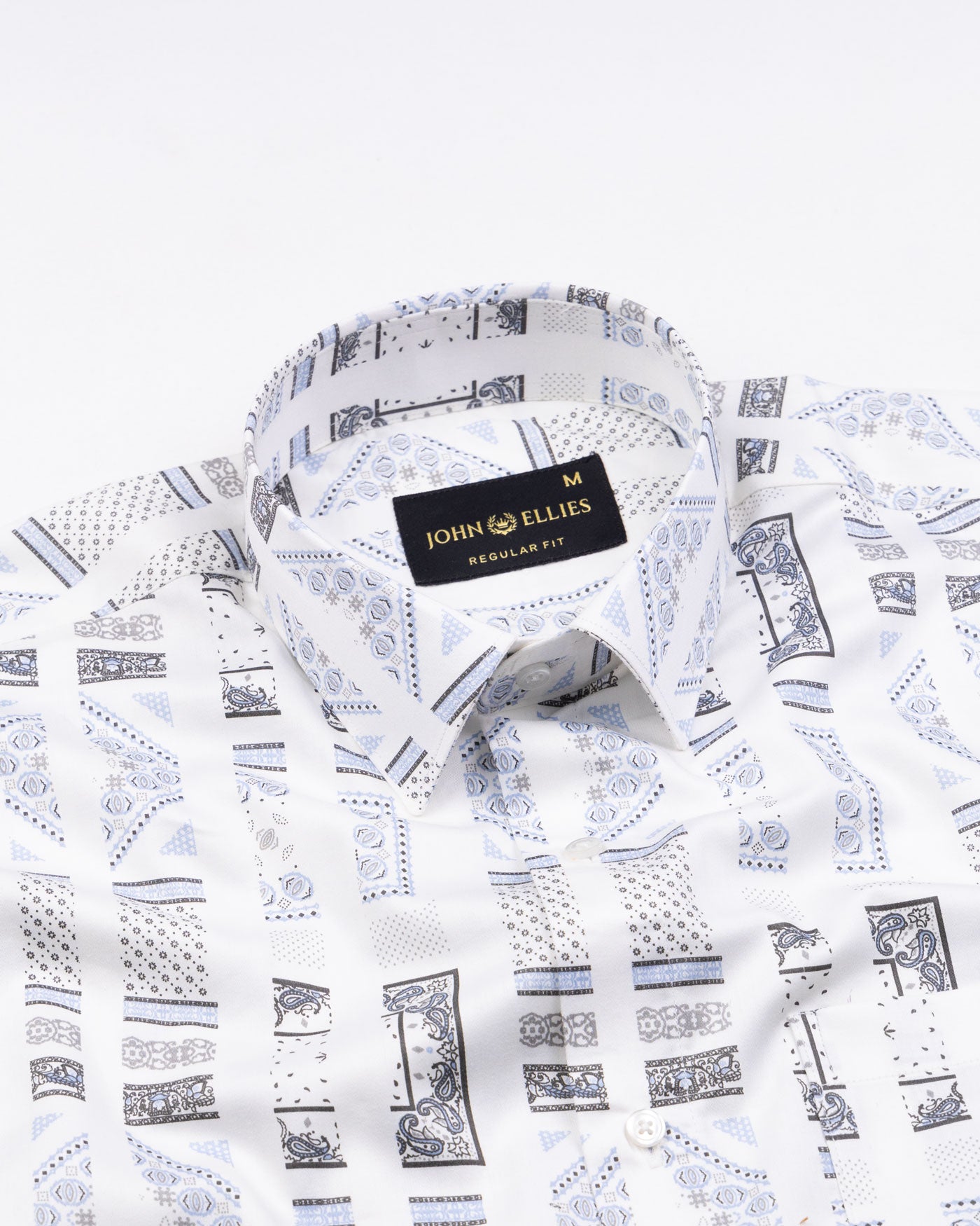 Artistryaegis White and Blue Cotton Printed Shirt - John Ellies