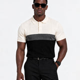 Alberan Black With Grey Cotton Polo T-Shirt
