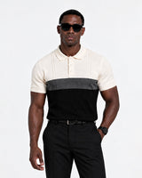 Alberan Black With Grey Cotton Polo T-Shirt