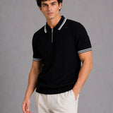Oksira Black Cotton Polo T-Shirt