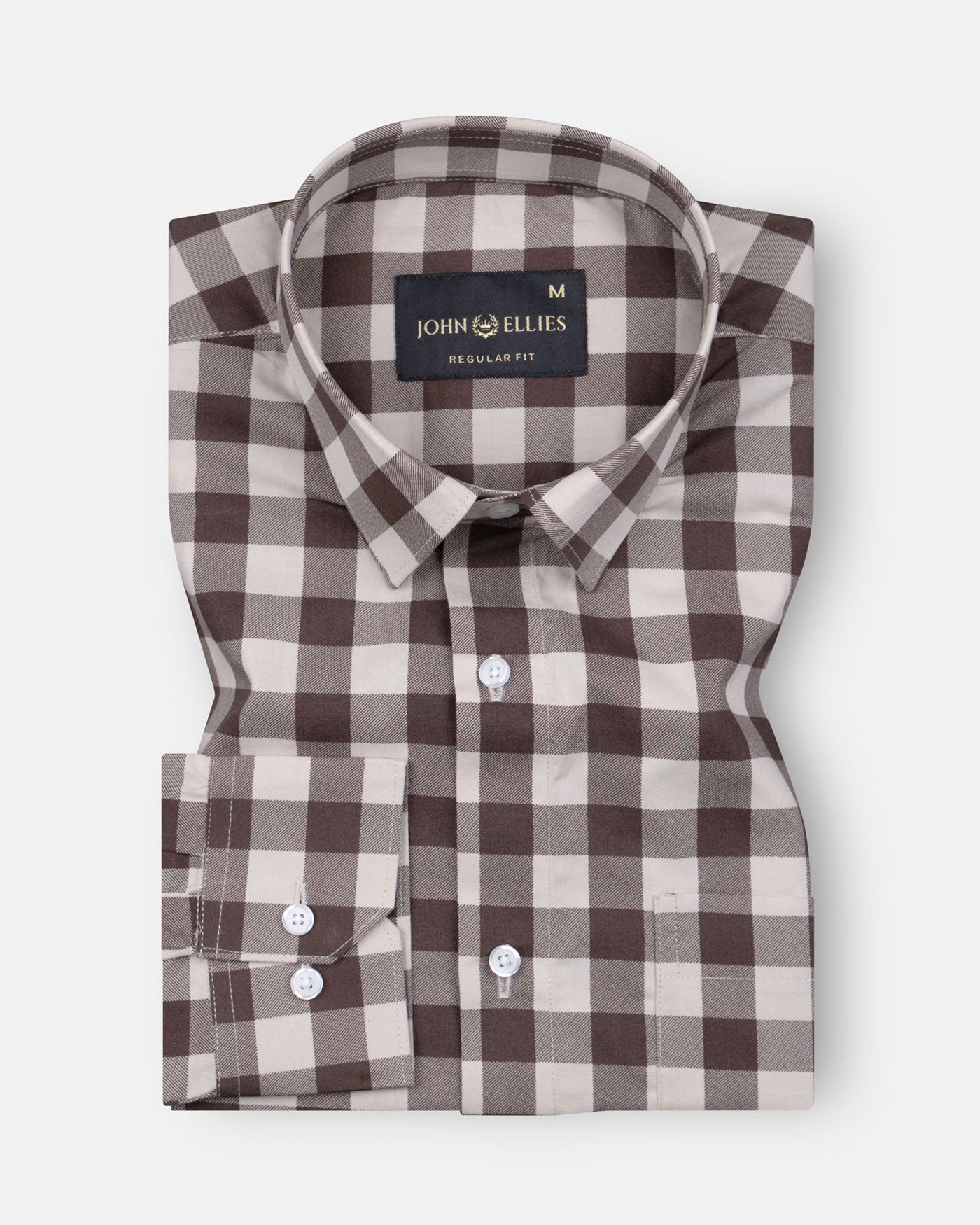 Sven Tuscan Brown Cotton Checked Printed Shirt - John Ellies