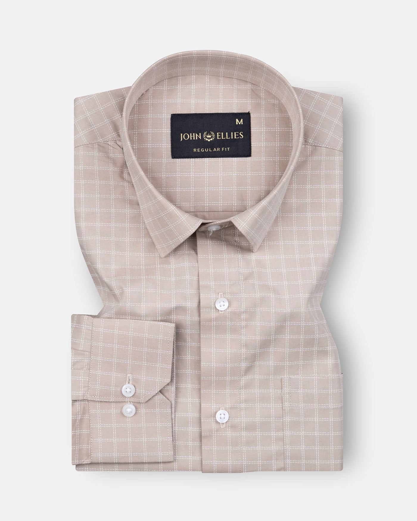 Sven Beige Cream Cotton Checked Printed Shirt - John Ellies