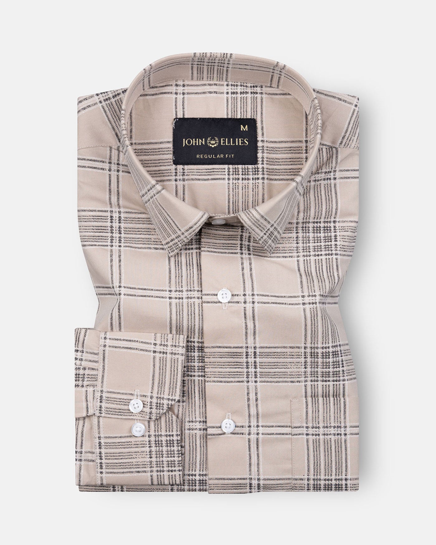 Sven Champagne Cream Cotton Checked Printed Shirt - John Ellies