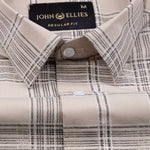 Sven Champagne Cream Cotton Checked Printed Shirt - John Ellies