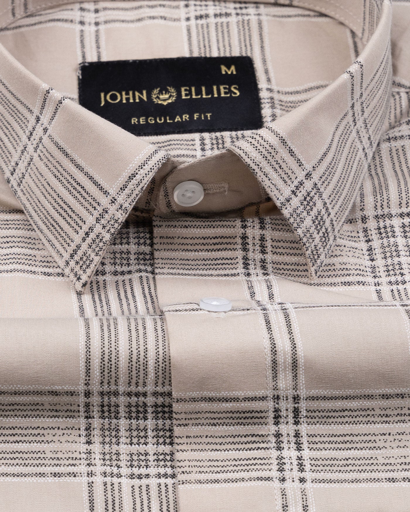 Sven Champagne Cream Cotton Checked Printed Shirt - John Ellies