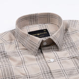 Sven Champagne Cream Cotton Checked Printed Shirt - John Ellies